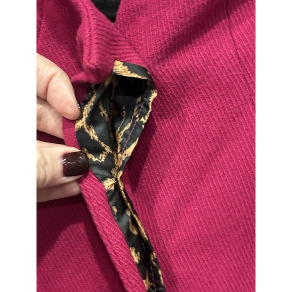 J Peterman Third Act Magenta Wool Blend Coat Size 18 Leopard Print Lined Preppy - Picture 5 of 15